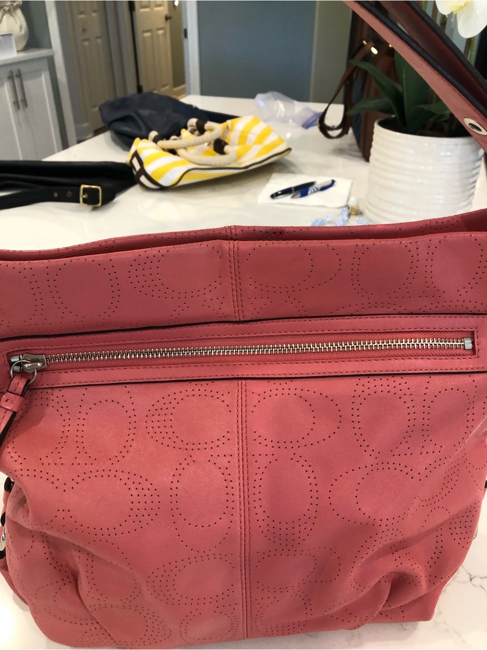 Coach Pink Perforated Signature Hobo Shoulder Bag - Picture 2 of 4